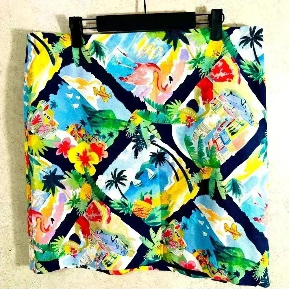 TALBOTS 14 PLUS WOMENS COLORFUL TRAVEL SUMMER YACHT COUNTRY CLUB FUN MINI SKIRT